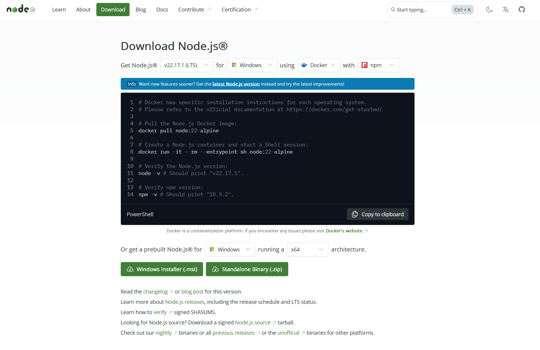 Node.js Download Page
